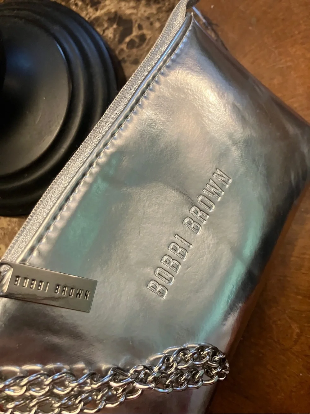 Bobbi Brown Silver Metallic Chain Wristlet Pouch
